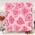 thumbnail image 2 of Pink Heart Shower Curtain Valentines Romantic Love Heart Cute Bathroom Accessories, Chic Retro 70s Heart Design Happy Valentines Bathroom Decor Set with Hooks 72X72IN, 2 of 6