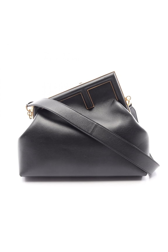 Pre-Owned Fendi First Medium Second Bag Clutch Handbag Leather Women's Black 8BP127