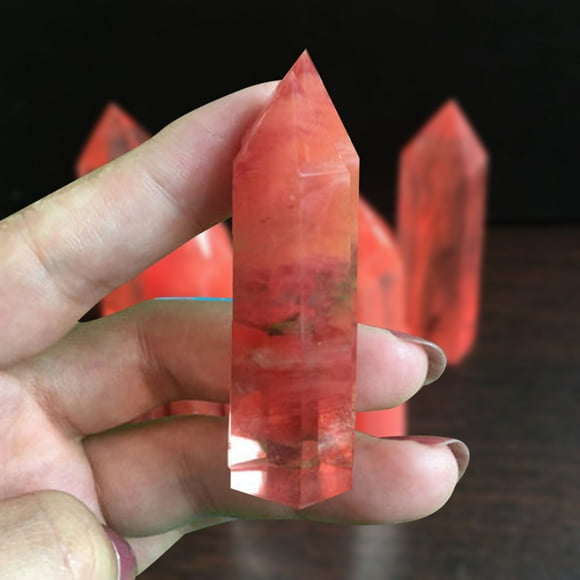 Agiferg 40-50MM Red Smelting Quartz Crystal Point Healing Obelisk Hexagonal Wand Reiki