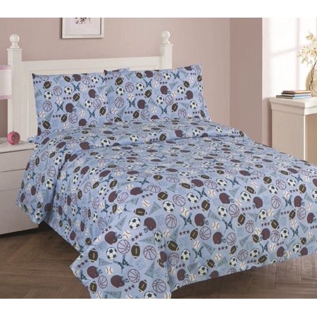MVP Full Size 4-Piece Kids Printed Microfiber Bedding Sheet Set 1 Flat Sheet, 1 Fitted Sheet, and 2 Pillowcases