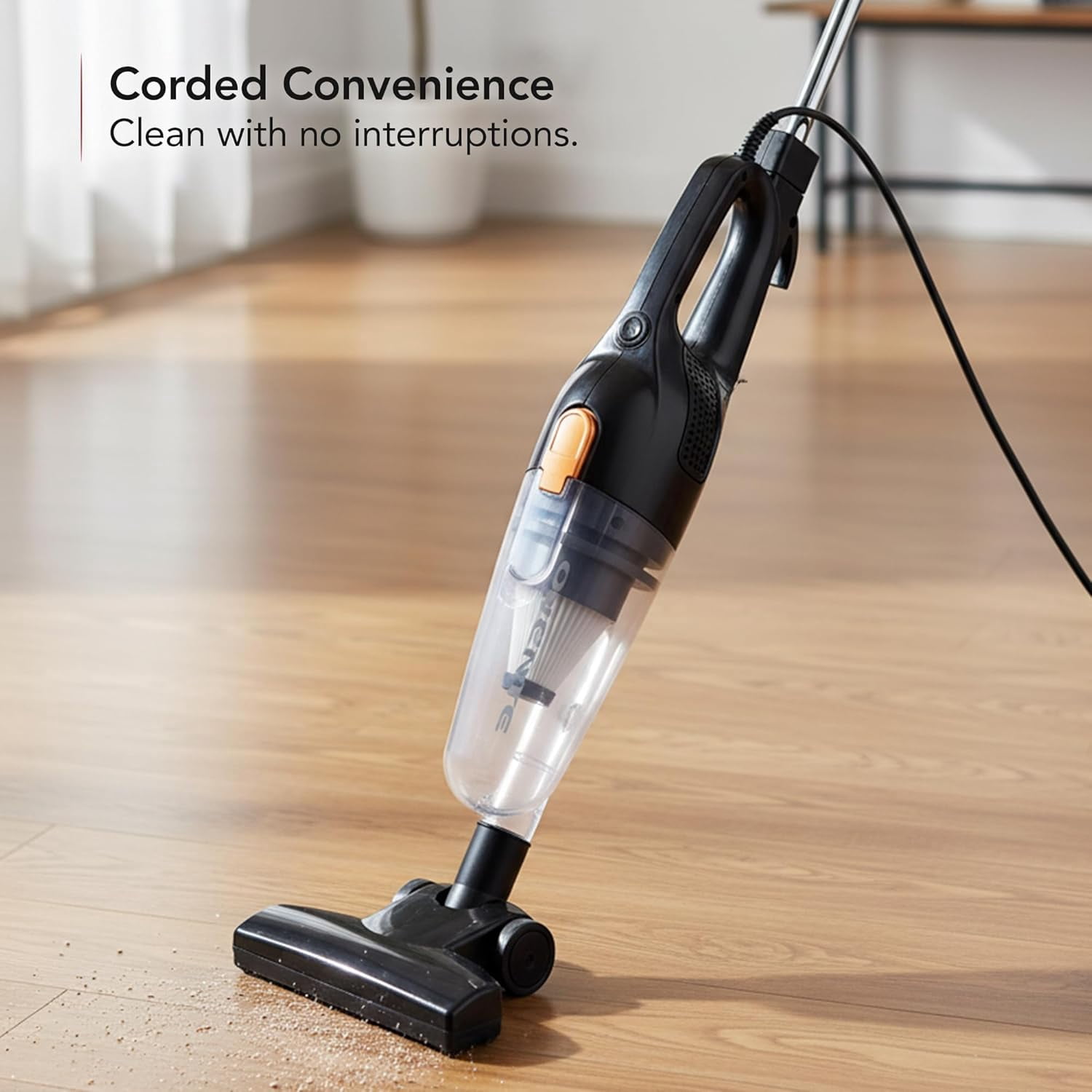 OVENTE 2-in-1 Corded Stick Vacuum Cleaner, Convertible to Handheld, Lightweight with 400W Motor, Powerful Suction and Washable HEPA Filter for Home, Car, Pet Hair, Carpet or Hard Floor Black ST102BGD