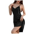 thumbnail image 5 of Linfrsh Women's Nightgown V-Neck Chemise Sleepwear Lace Satin Nightwear Soft Lingerie for Women Black,One Size, 5 of 7
