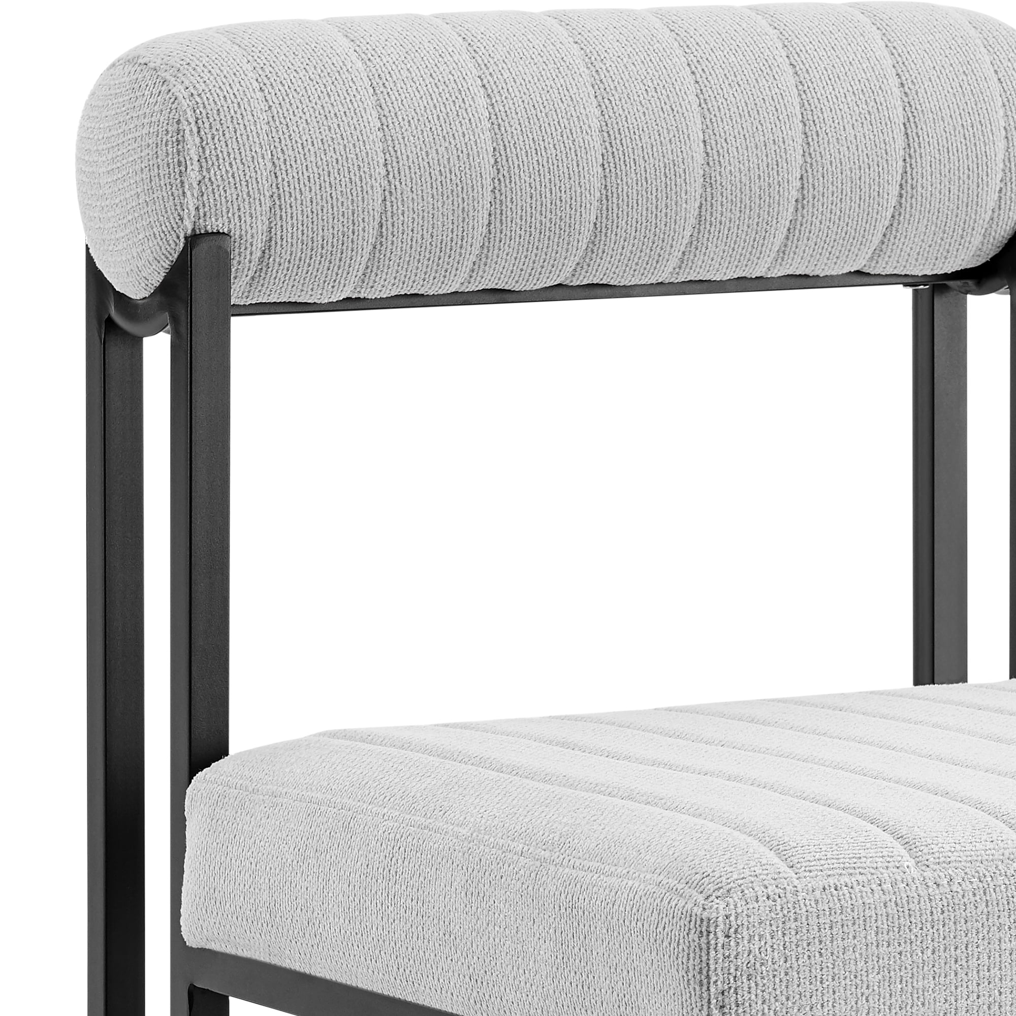 Joana Anastasia 5 Piece Round Walnut Dining Table Set with Matte Black Iron and Light Gray Fabric