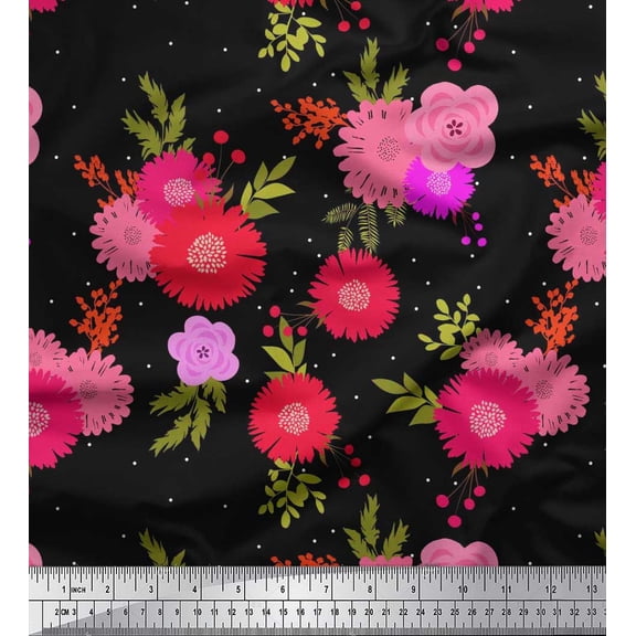 Soimoi Cotton Duck Fabric Dot,Leaves & Floral Artistic Print Fabric by the Yard 42 Inch Wide