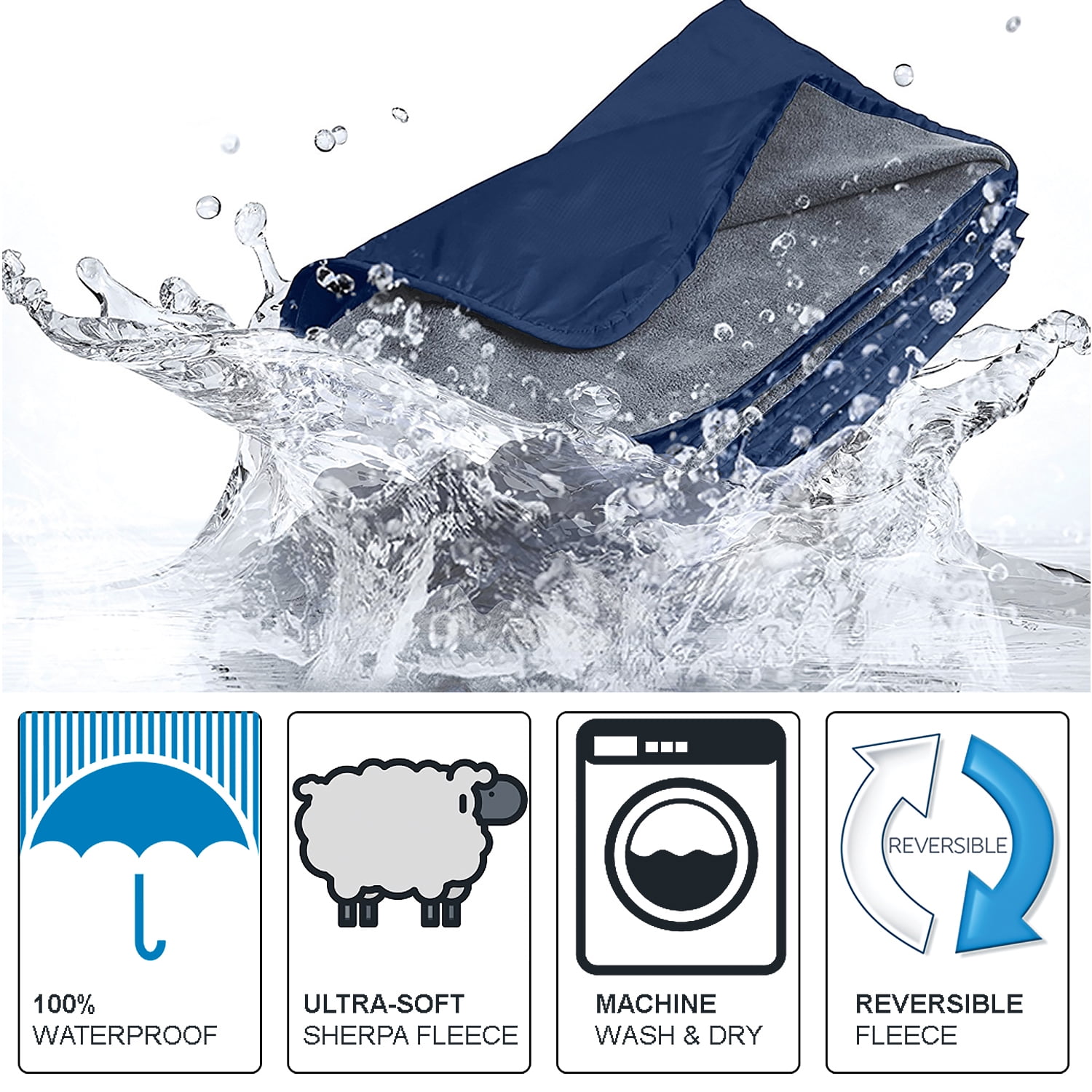 FlyingStar Waterproof Outdoor Blanket with Sherpa Lining, Windproof Triple Layers Warm Comfy Foldable for Camping Stadium, Sports, Picnic, Grass, Concerts and Pet, Red Plaid, Navy/Grey, 51''X 59''