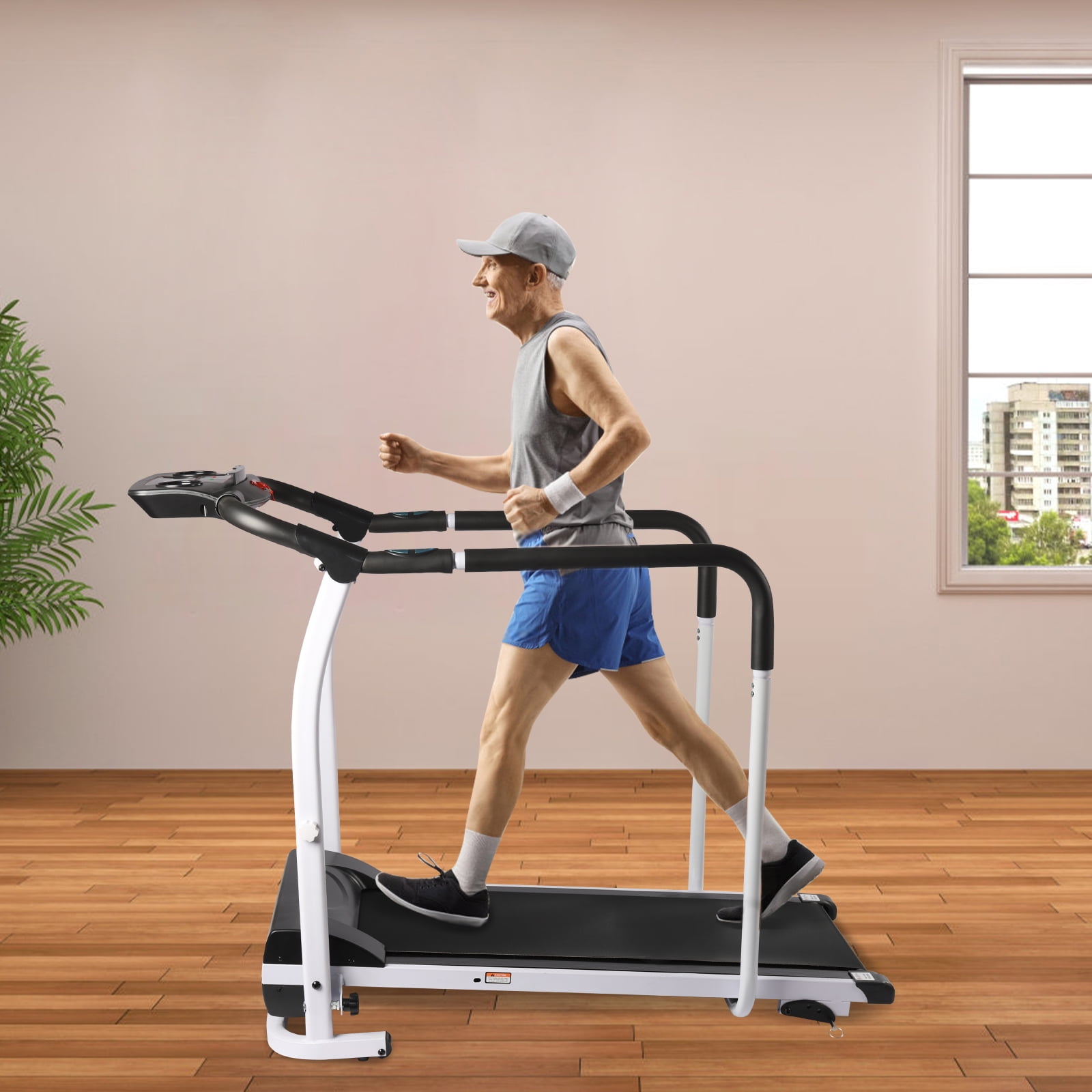 Dwellnix Compact Home Treadmill – 1.0HP Motor, Adjustable Speed & Slopes, Anti-Slip PVC Running Belt, Safety Handrails, Foldable Design for Easy Storage, Ideal for Cardio Training at Home