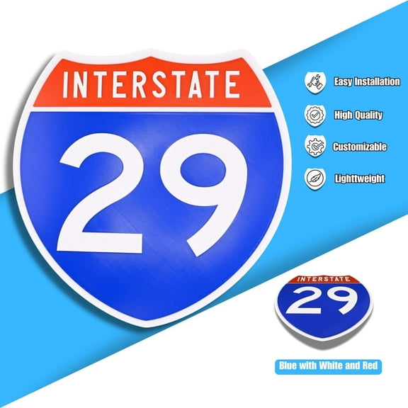 Interstate 29 Road Sign Replica, number Personalized Travel Decor, 8.5" x 8.5"