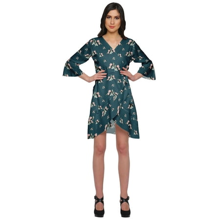 

Moomaya Ruffle Style Rayon Robe Women Lightweight Printed Crossover Sleepwear