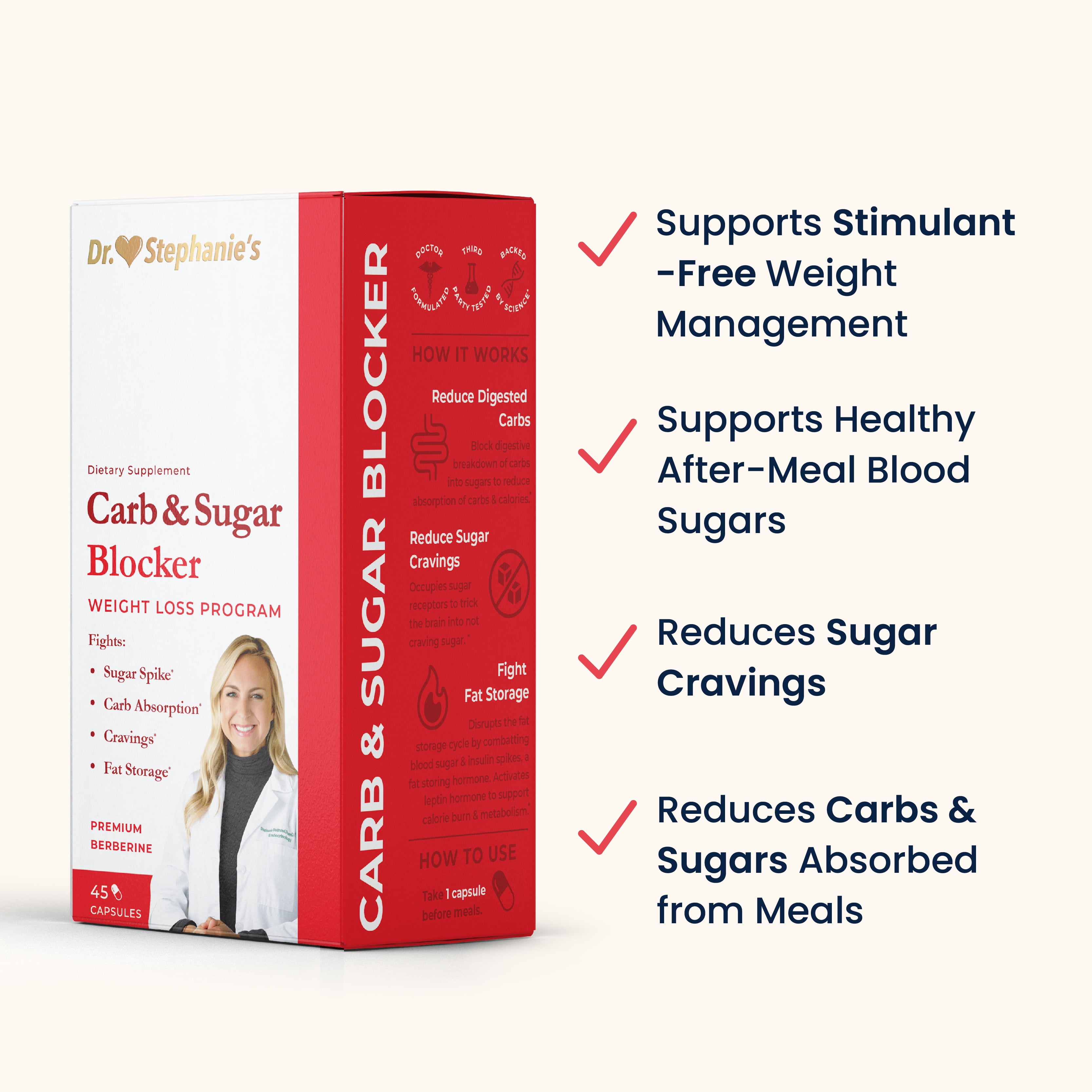 Dr Stephanie's Carb & Sugar Blocker, Weight Management & Blood Sugar Health Supplement - Chromium & Berberine