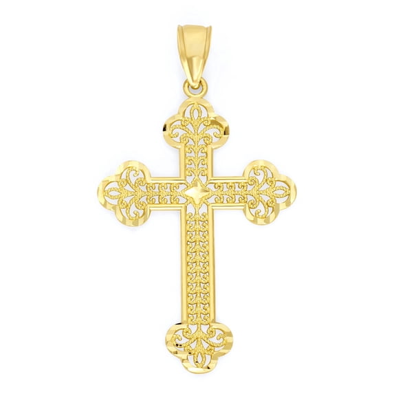 Solid 14k Gold Cross Pendant, Diamond Cut Necklace Jewelry Gifts for Men