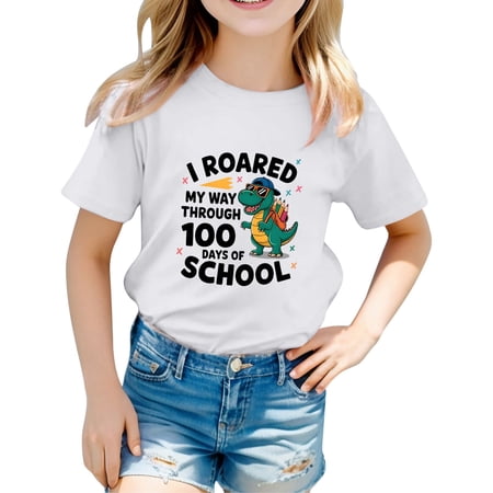 lnmuld Unisex Cute Summer Tops Graphic Letter Print T-Shirt for Kids Soft Casual Short Sleeve Comfortable Everyday Tee for School Color:White Size:3-4 Years