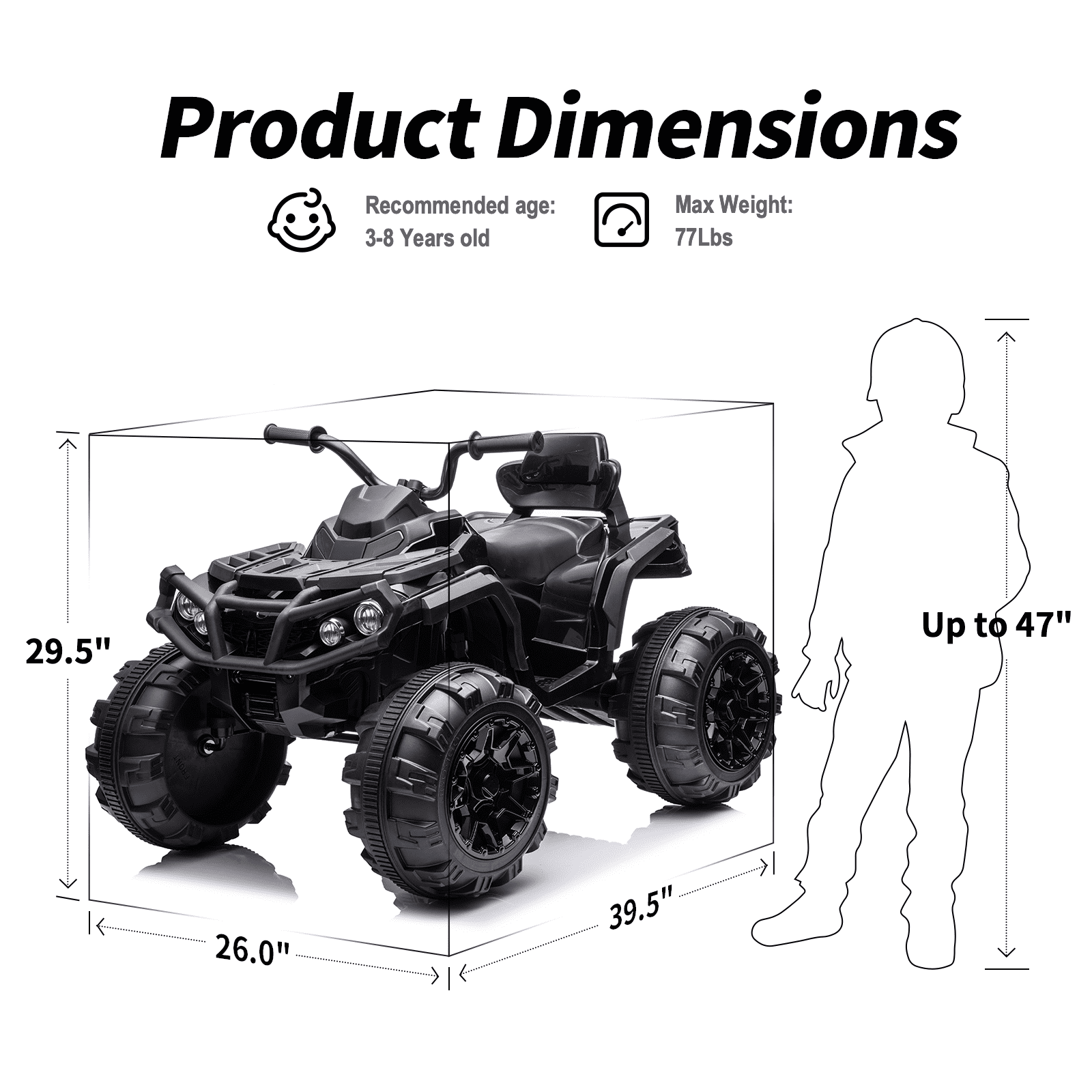 Outfunny 24V Kids 4 Wheeler, Electric ATV Quad Ride-on Toy for Big Kids Ages 3 and up, Black