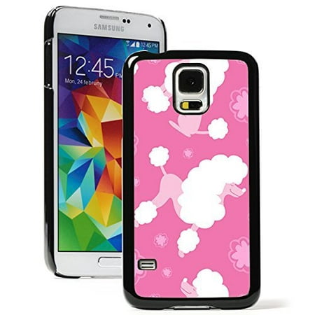 Samsung Galaxy (S5 Mini) Hard Back Case Cover Pink Cartoon Poodle Dog Background (Black)