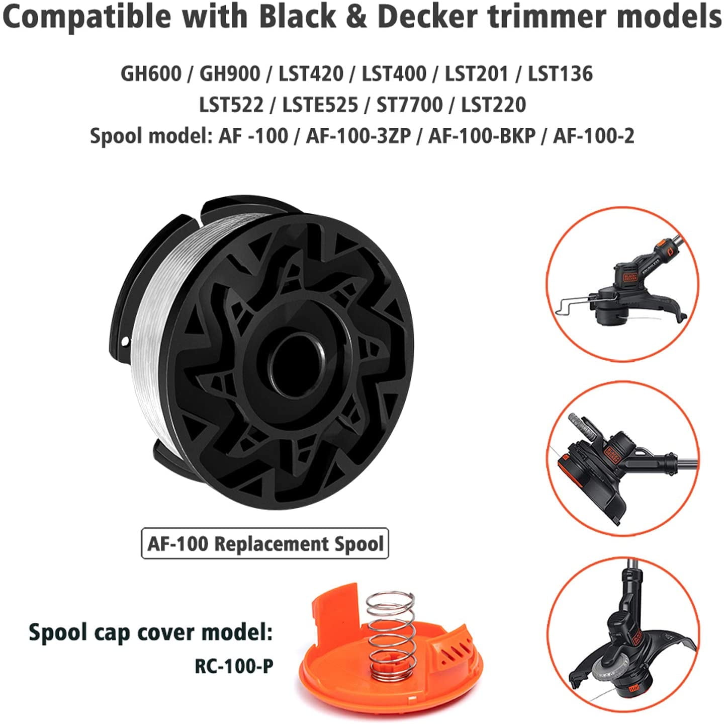 BLACK+DECKER AF100 Replacement String Trimmer Line Spool Weed Eater  Edger-6PK