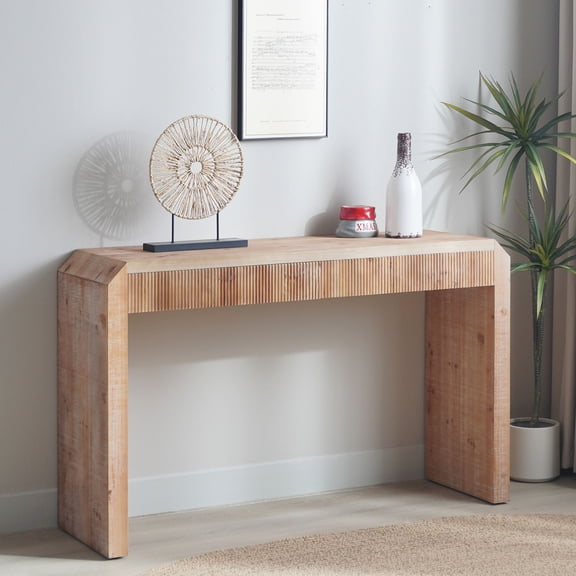 GDF Studio 51.8" Console Table with Drawer, Wooden Entryway Table, Natural Finish