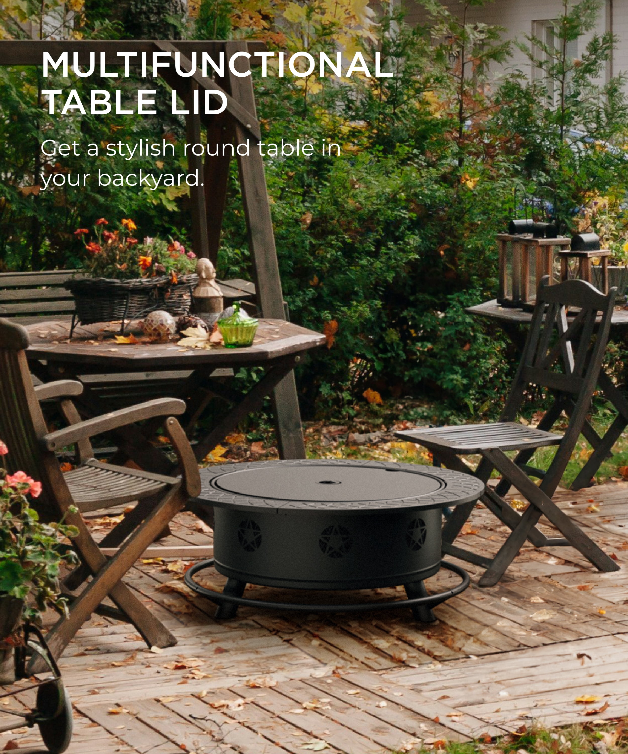 TVOFEK 35 inch Fire Pit with BBQ Grill, Wood Burning FirePits with Lid, Fire Poker and Cooking Grate for Backyard, Patio, Bonfire, Picnic
