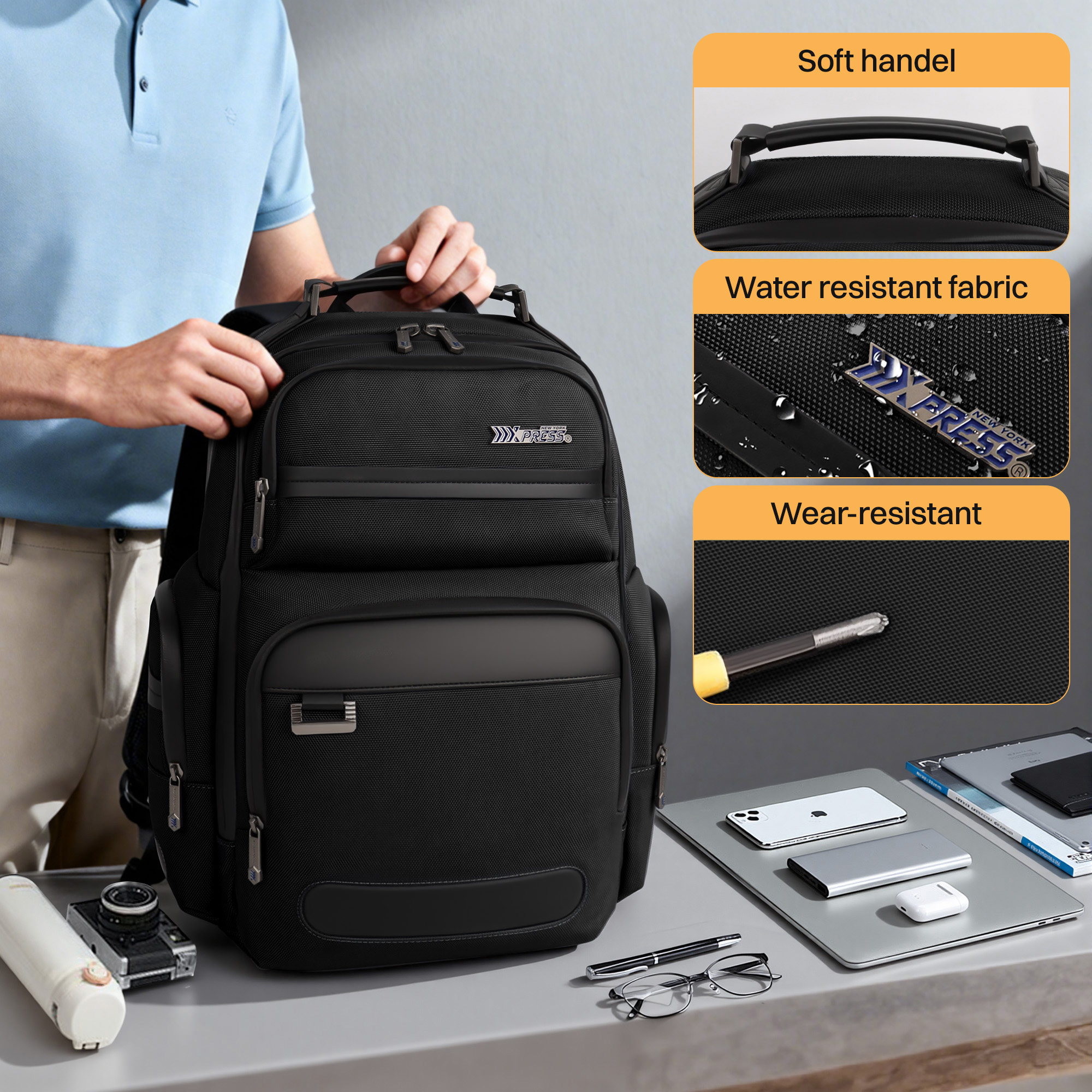 Laptop Backpack for Men Carry On Business Travel Backpack Large Casual Work Daypack Computer Bag Fits 15.6" Laptop, Black, B00492