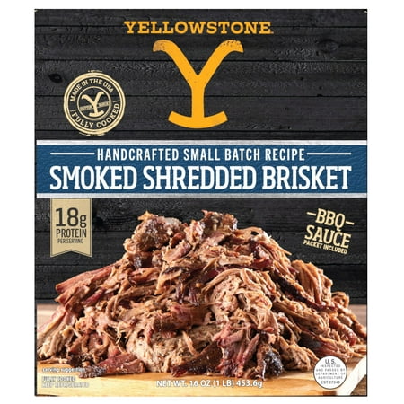 Yellowstone Smoked & Shredded Brisket with Hickory BBQ Sauce, 16oz, Vacuum Pack, Regular, Refrigerated Meal