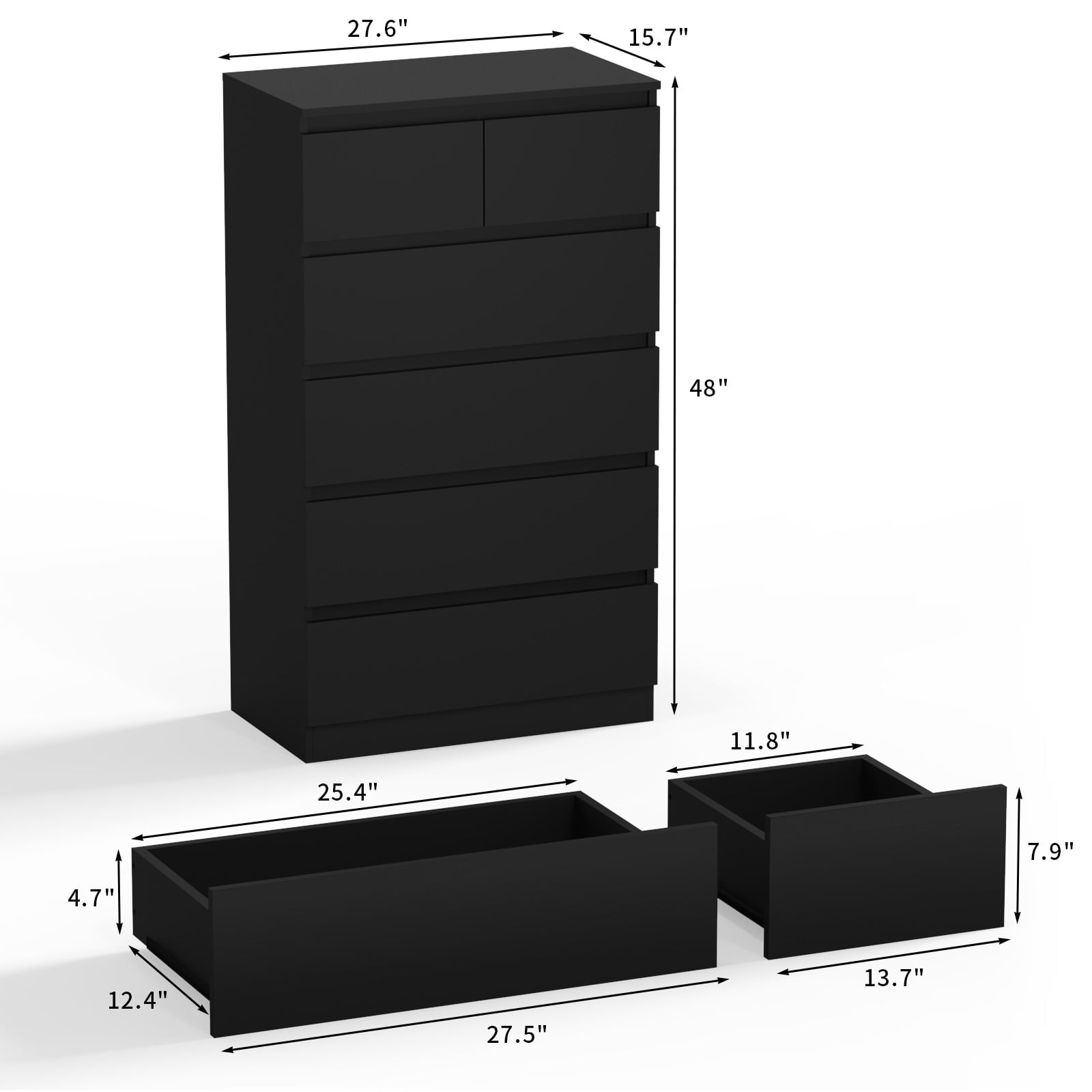 Hommpa Black Dresser for Bedroom, 6 Drawers Dresser for Closet, Chests of Drawers for Women, Wooden Modern Storage Cabinet for Living Room, Hallway Entryway, Home, Office 27.6"L X 15.7"W X 48"H