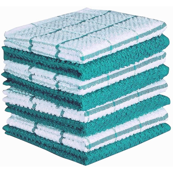 AMOUR INFINI Terry Dish Cloths - Super Absorbent Cleaning Cloths - Set of 8 Kitchen Dish Towels - Kitchen Towels for Washing Drying Dishes (12x12 Inch, Teal)