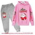 thumbnail image 3 of Conjunto de sudadera con capucha navideña, ropa para niños, chándal con capucha para niñas, sudadera de Papá Noel para niños, 2 piezas, ropa para niños de Stranger Things, 3 of 5