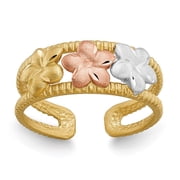 14k Two Tone Satin Gold and Rhodium Plumeria Toe Ring - 1.4 Grams - Toe Ring for Women