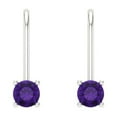 thumbnail image 3 of 14K Solid Gold Lever Back Stud Earrings for Women | 0.5 cttw Round Cut Natural Amethyst | White Gold, 3 of 5