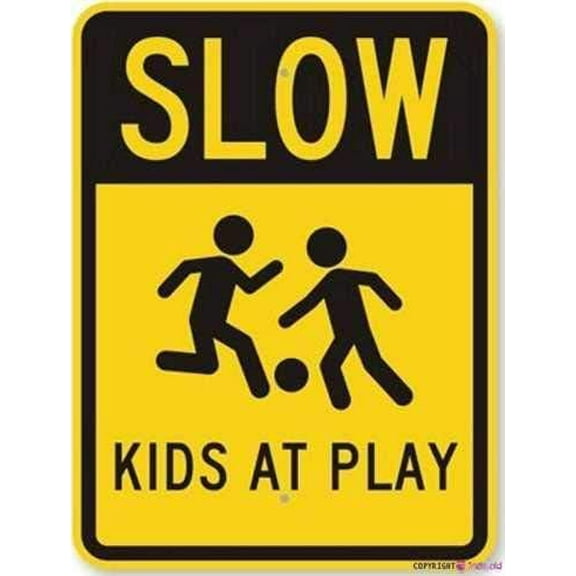 Warning Plaque Slow: Kids At Play Fluorescent Yellow Green Sign Courtyard Decoration, Office For Outdoor & Indoor 8 X 12 Inch
