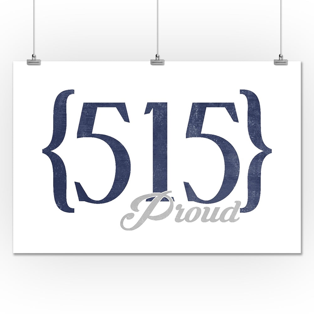 Des Moines Iowa 515 Area Code Blue Lantern Press Artwork 24x36 Giclee Gallery Print Wall Decor Travel Poster Walmart Com Walmart Com