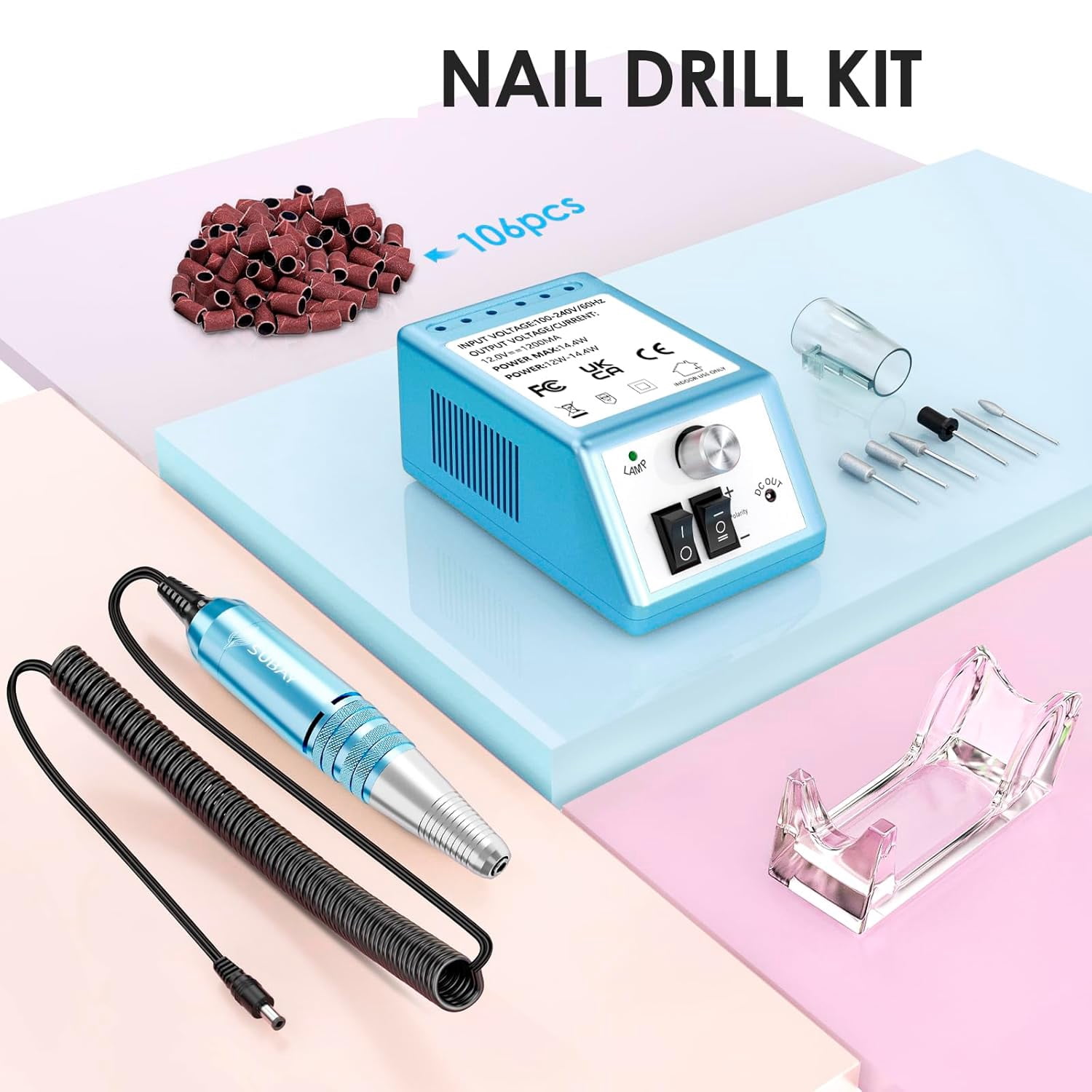Professional Electric Nail Drill Kit, 30000 RPM Manicure Pedicure Machine with 6 Bits & 100 Sanding Bands, Dark blue