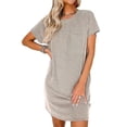 thumbnail image 3 of Laqbezok Ribbed Knit Pocket Dress, Casual Textured Vertical Short Sleeve Stripe Mini Dress, Slimming Round Neck Summer T-Shirt Dress, Solid Color Tunic Sun Dress, 3 of 7