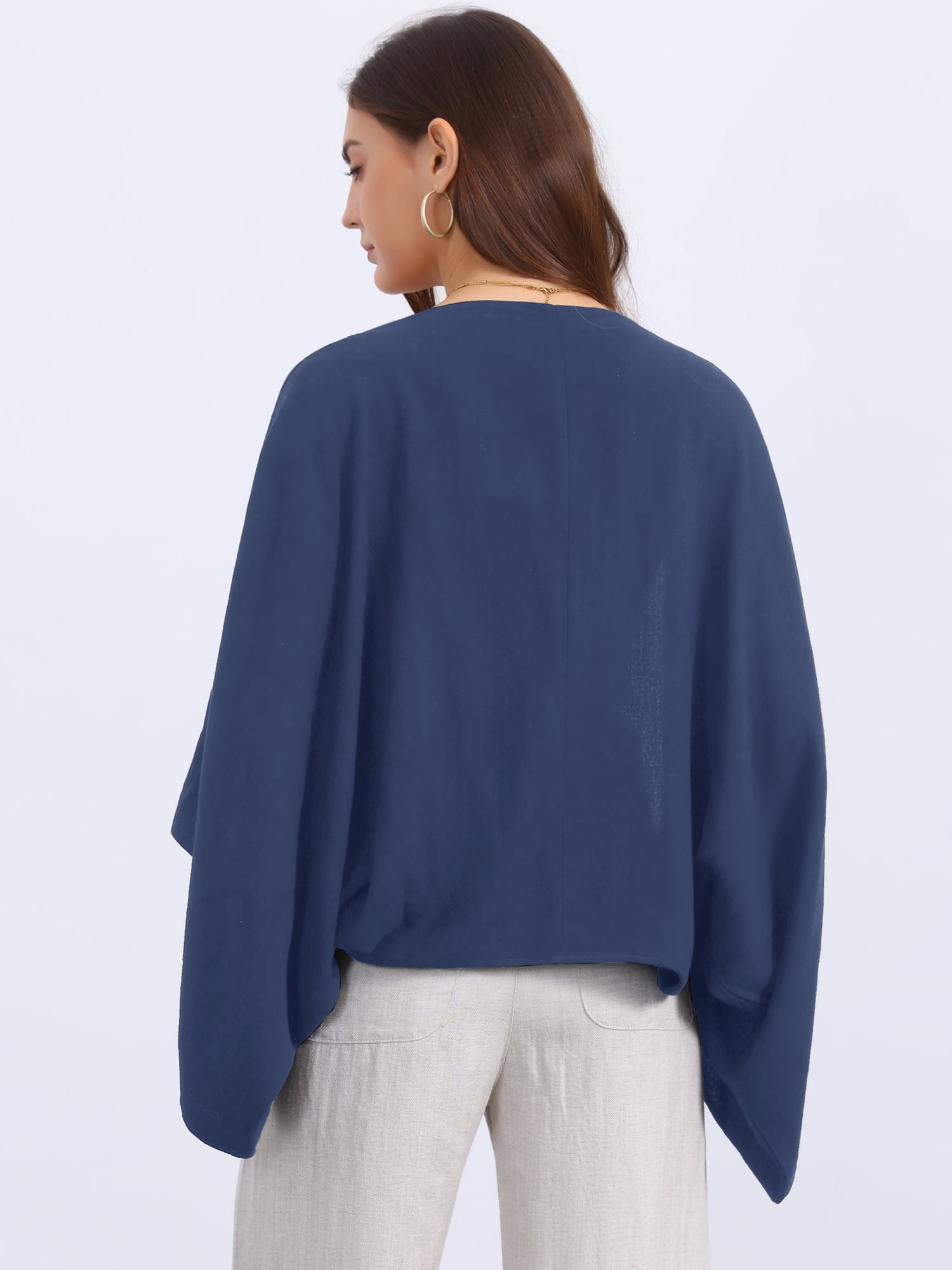 DARING DIVA Women's Linen Cardigan 3/4 Sleeve Open Front Lightweight Shrug M Dark Blue