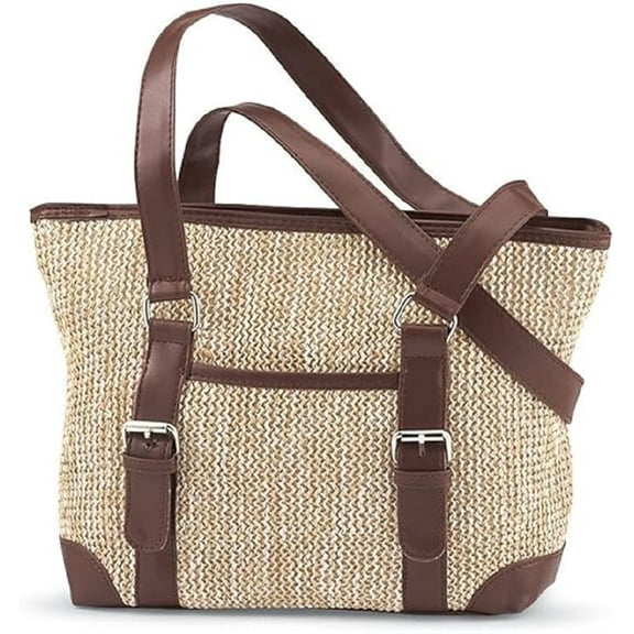 Sagefinds Women's Straw Handbag - Purse for Summer and Beach - Top Zip Closure with Multiple Pockets
