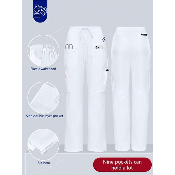 Women's Nursing Solid Color Simple Multi-Pocket Comfortable Scrub Pants