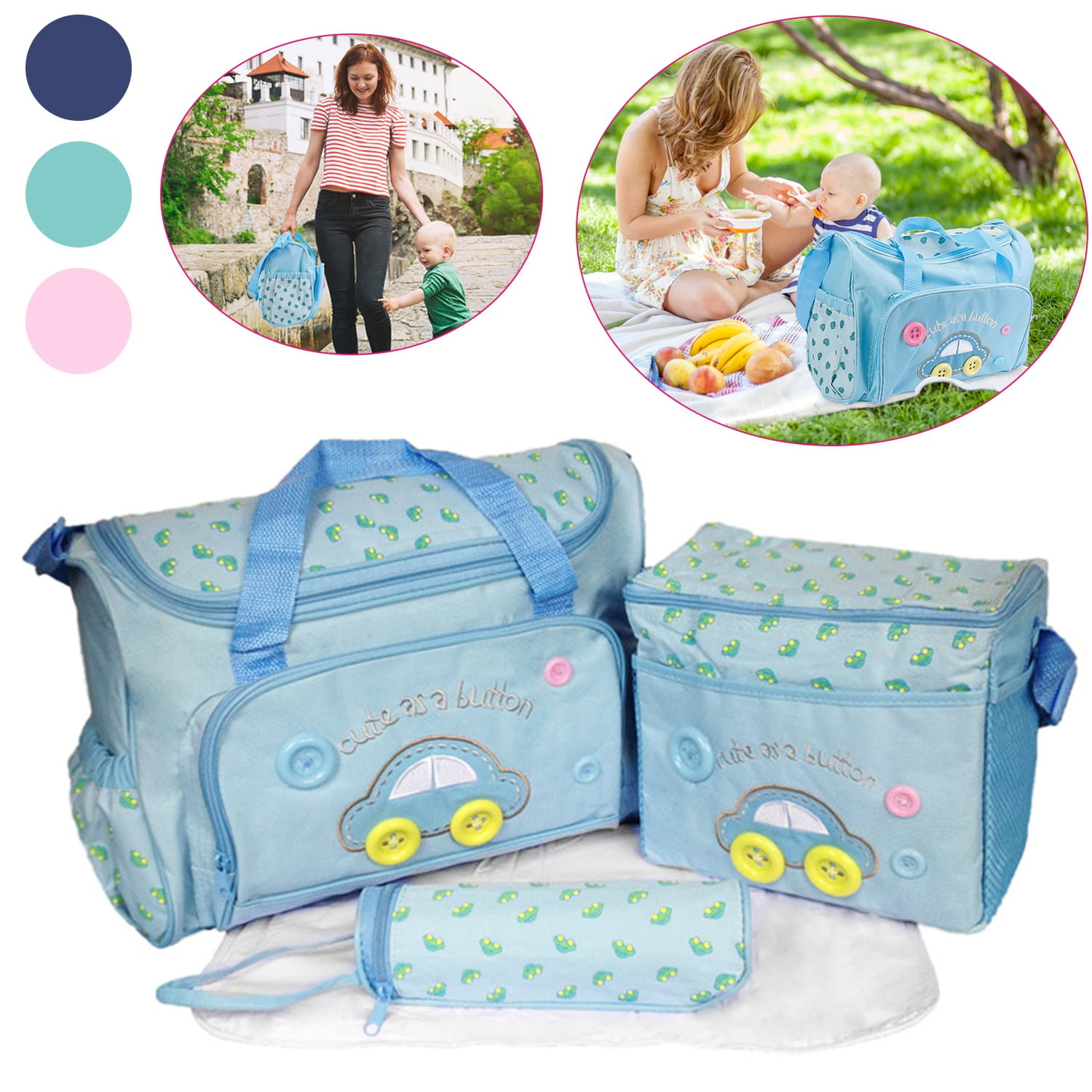 BabyLuv 4Pcs Diaper Bag Tote Set Baby Napping Changing Bag Shoulder Mummy  Bag with Diaper Changing Pad Light Blue 