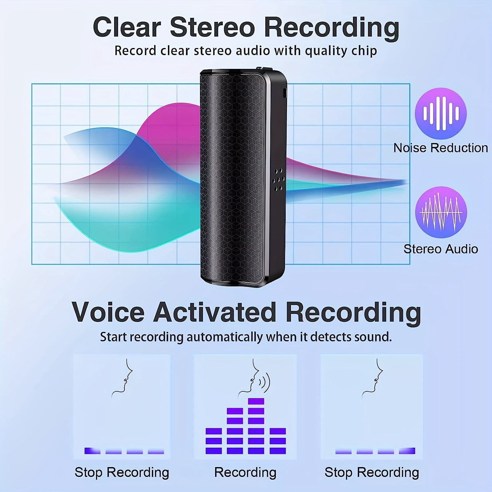 128G AI Noise Reduction Voice Recorder, 35 Days Continuous Recording, 3500mAh Battery, Voice Activated Audio Recorder for Meetings, Interviews, Lectures
