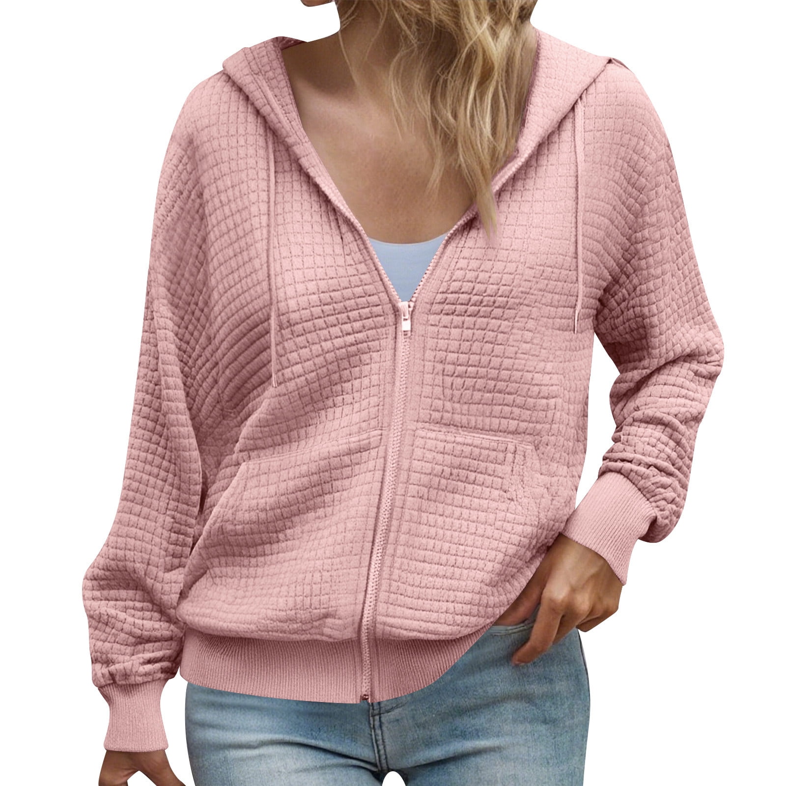 DDAPJ pyju 2023 Clearance Waffle Knit Hoodie for Women,Zip