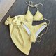 thumbnail image 4 of Traje de baño para mujer, bikini de color liso sin espalda con cordón y tirantes divididos, conjunto de tres piezas, trajes de baño para mujer, 4 of 5