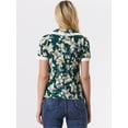 thumbnail image 4 of Blusa de manga corta floral bordada con encaje y cuello Peter Pan para mujer Verde Oscuro S, 4 of 5