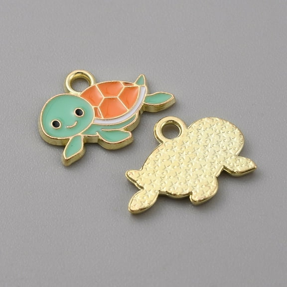 30 pc Alloy Enamel Pendants Light golden Ocean Animal Charm Sea Turtle Pattern 12x16.5x1.5mm Hole: 2mm