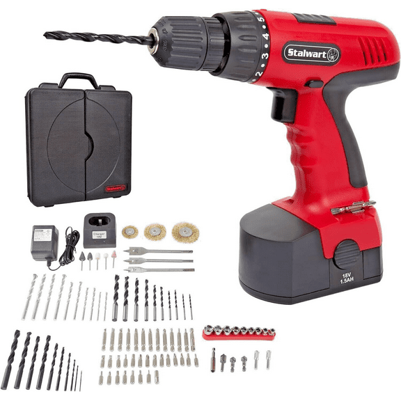 Stalwart 89pc 18V Cordless Power Drill Set with Rechargeable Battery and Charger
