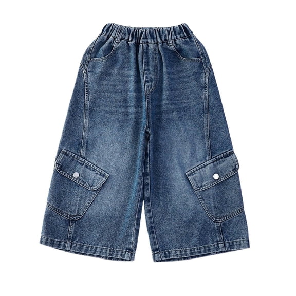 UJNDER Girls Capri Trousers Casual Style Elastic Waist Lightweight Breathable Soft Daily Wear Girls Pants,Blue,11-12 Years