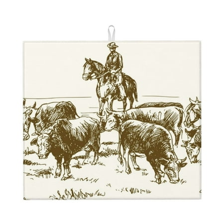 

Lukts Cattle Drive By Two Cowboys Print Ultra Water Dish Drying Mat Slip Resistant Pad for Sink Dishes or Under Rack Kitchen Counter Accessories