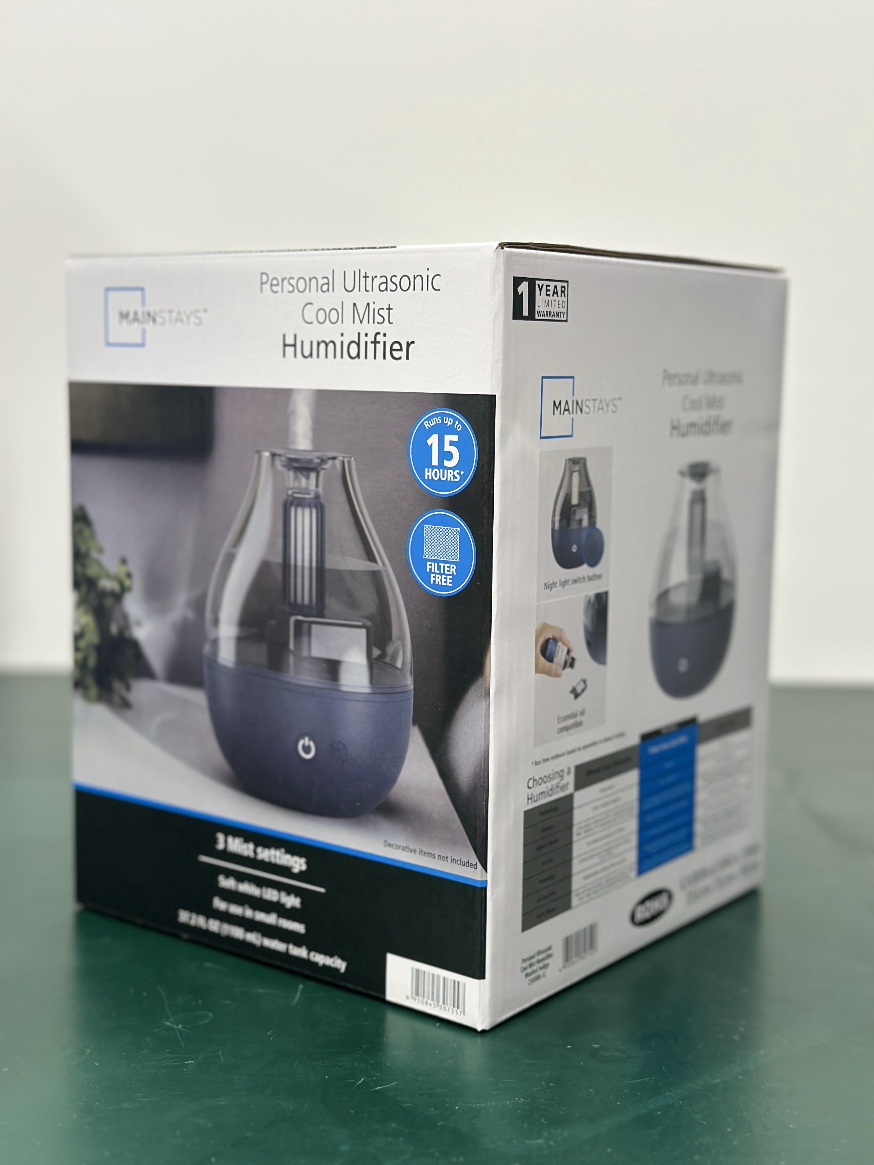 Mainstays Ultrasonic Cool Mist Humidifier with Aroma, 230013-12, Blue, coverage area:219 sq ft.