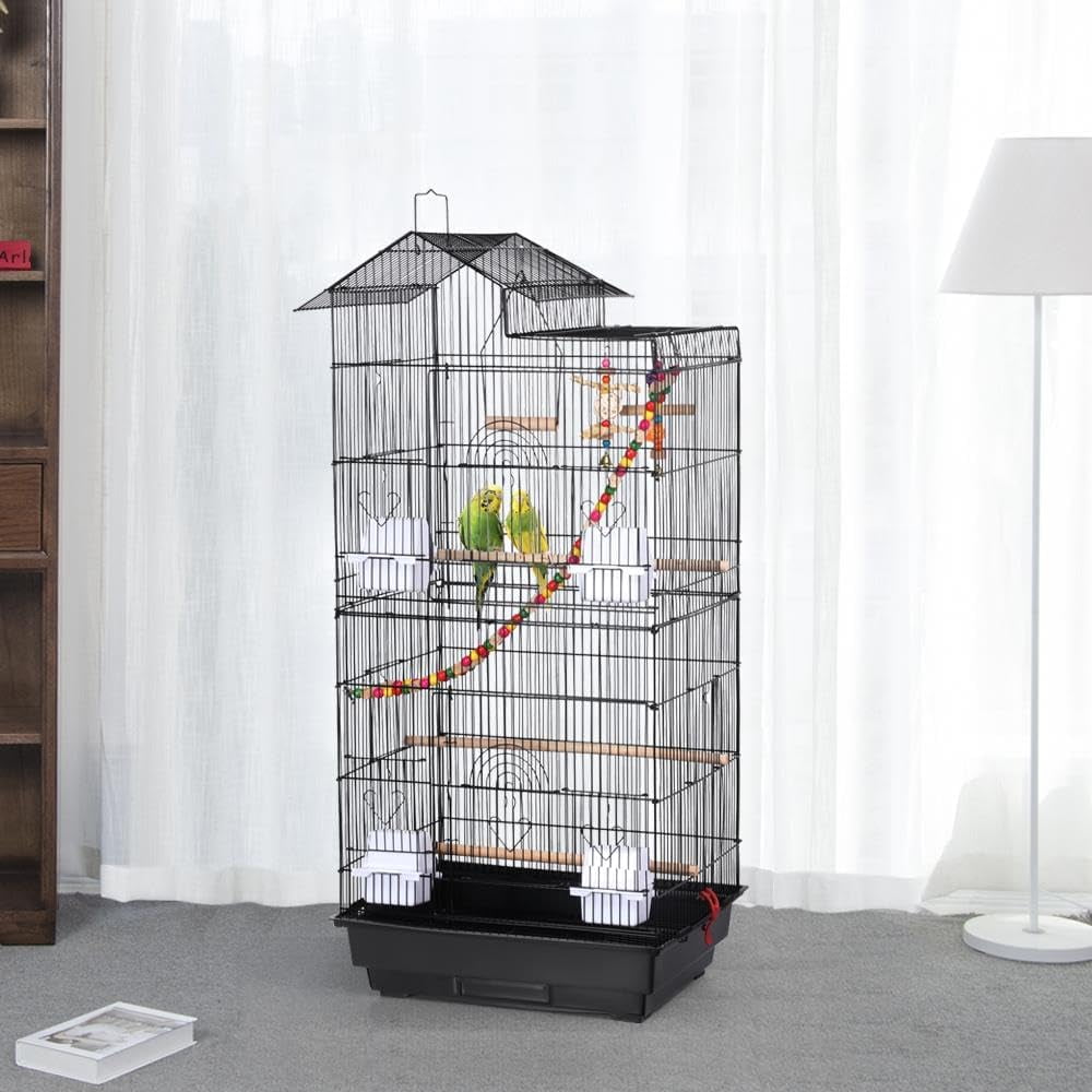 39-inch Roof Top Large Flight Parrot Bird Cage for Small Quaker Parrot Cockatiel Sun Parakeet Green Cheek Conure Budgie Finch Lovebird Canary Pet Bird Cage w/Toys
