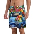 thumbnail image 2 of Cauagu Floral Truck Welcome Print Men's Swim Trunks,Hawaiian Bathing Suit Swimsuits Beach Shorts with Pockets for Men Quick Dry Swimming Board Shorts-Small, 2 of 6
