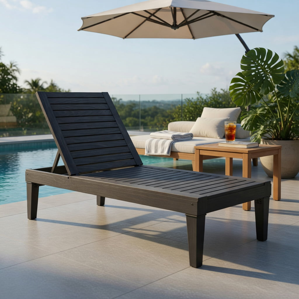 Hommoo Heavy-Duty Outdoor Recliner Chair with 5-Position Adjustable Backrest, 400 lb Capacity Patio Lounge Chair, Black