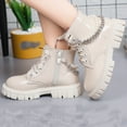 thumbnail image 6 of BLTIBY Girls Ankle Boot Side Zipper Lace up Work Boots Cowboy Cowgirl Combat Boots Punk Goth Pearl Metal Decoration Non-Slip Short Booties Beige 6.5-7 Years, 6 of 8
