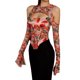 thumbnail image 4 of VISgogo Tops de manga larga para mujer con patrón de flores, ropa de primavera delgada con dobladillo irregular hueco en el hombro del pecho VISgogo  moda, 4 of 9