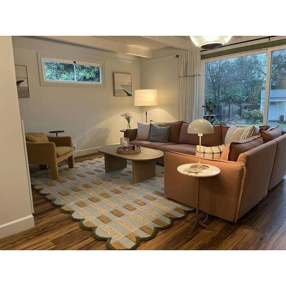 ALEF HOME Hand-Tufted Scalloped Wool Area Rug, Cream & Green, 4x6